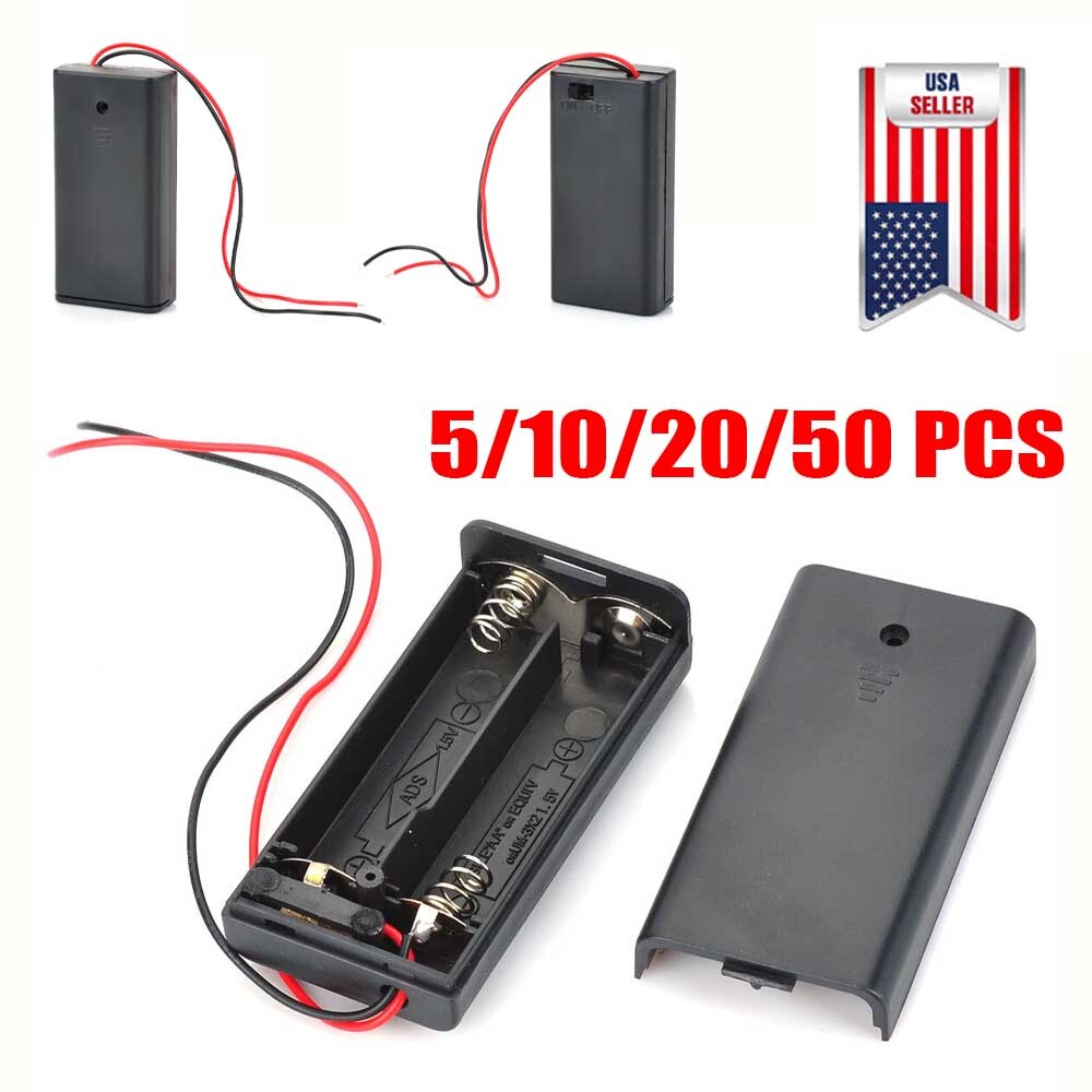 5/10/20/50x 2A Battery Holder Box Case with ON/OFF Switch Cover for 2AA Battery