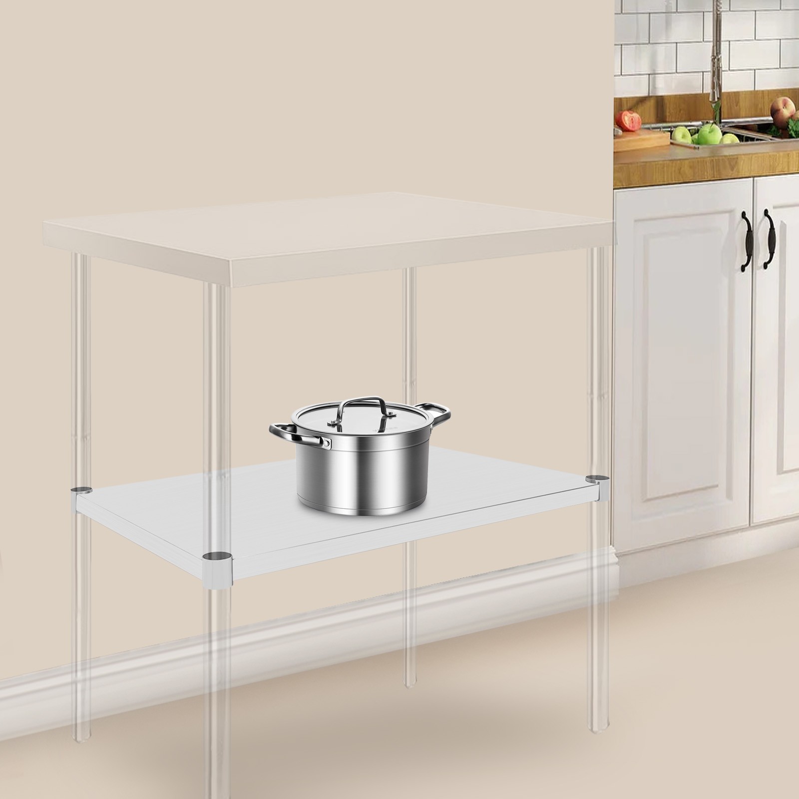 Stainless Steel Under Shelf Adjustable Under-desk tand Table Rack for Worktable