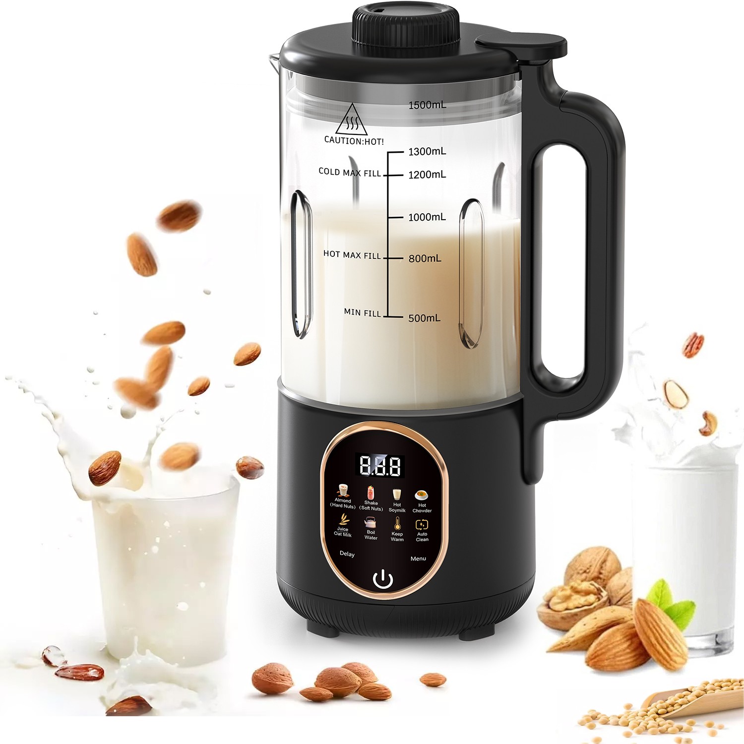 50oz Nut Milk Maker, 10 in 1 Automatic Nut Milk Machine with 20 Blades, Black