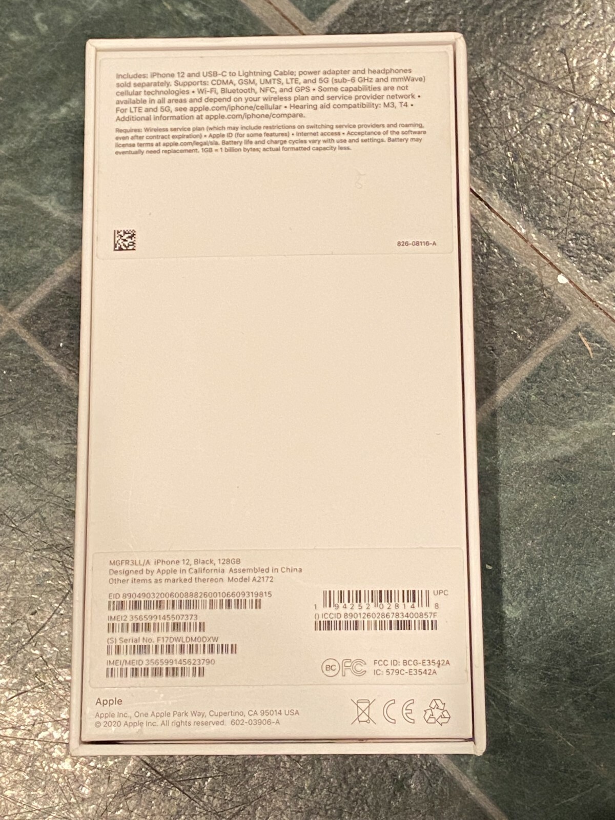 EMPTY BOX Iphone12 Black 120GB EMPTY BOX (NO PHONE OR ACCESSORIES nn1