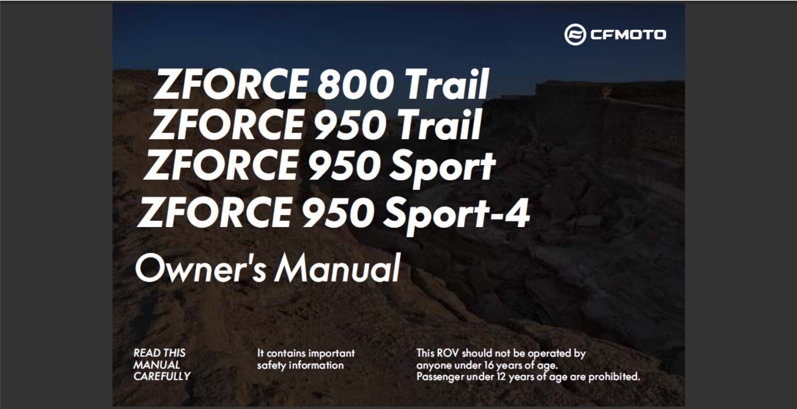 2024 CFMOTO ZFORCE 800 Trail 950 Trail 950 Sport & 950 Sport-4 & Owner's manual