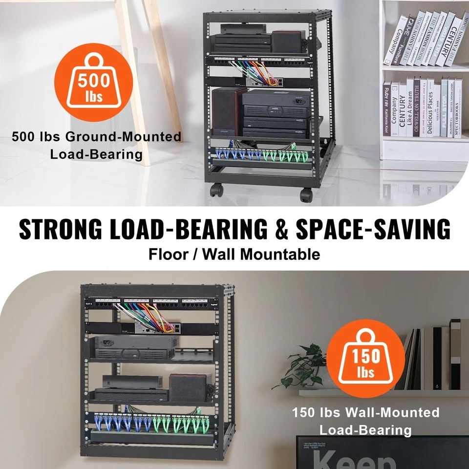 15U 4 Post Open Frame Server Rack Network Enclosure 23''-40'' Adjustable