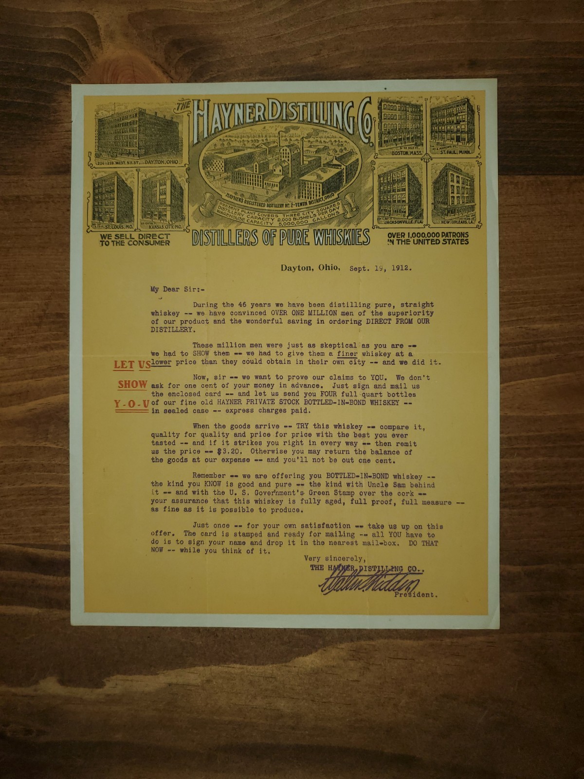 Hayner Distilling Letterhead