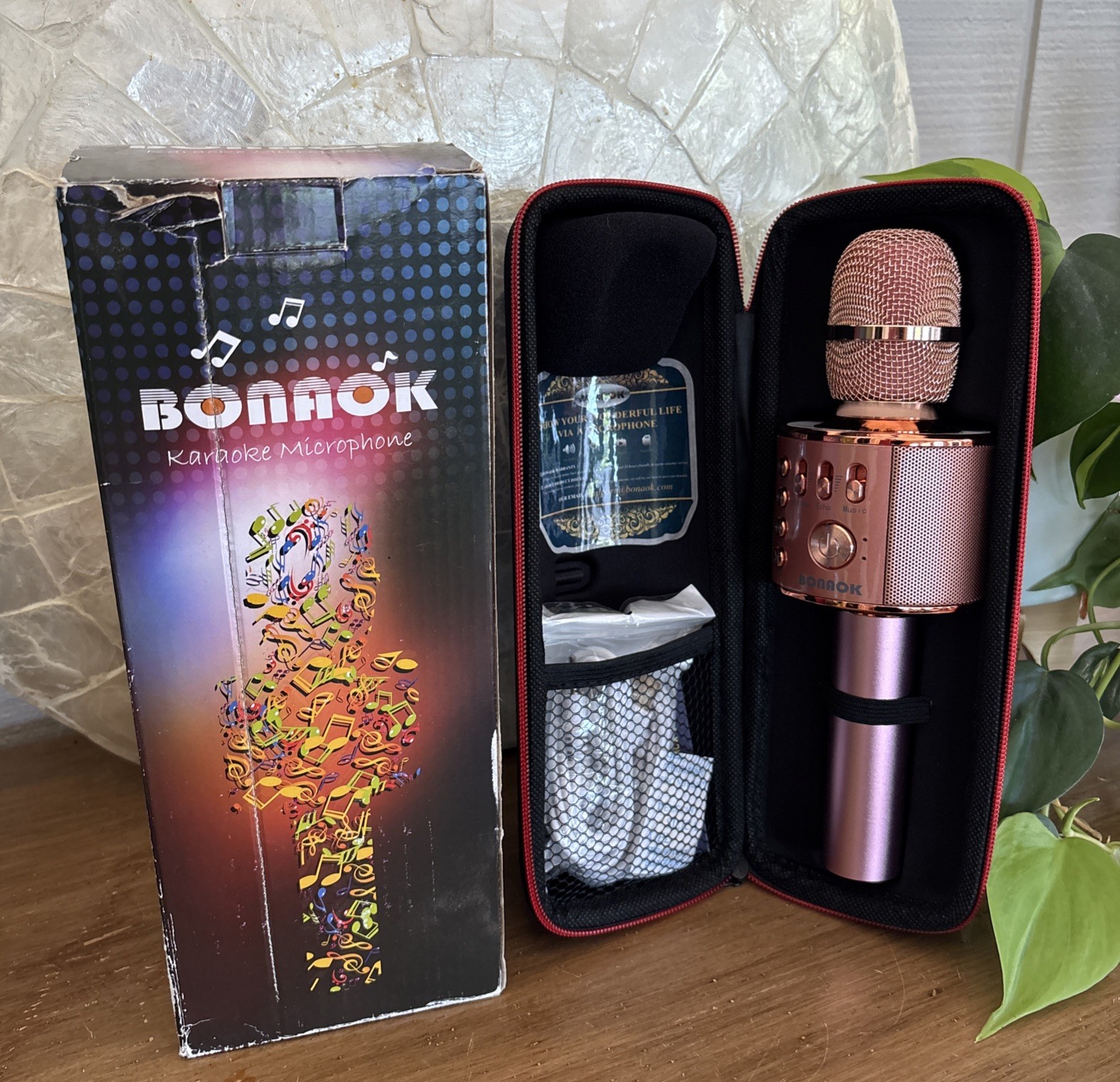 BONAOK Bluetooth Wireless Karaoke Microphone 3-in-1 Portable Handheld rose Gold