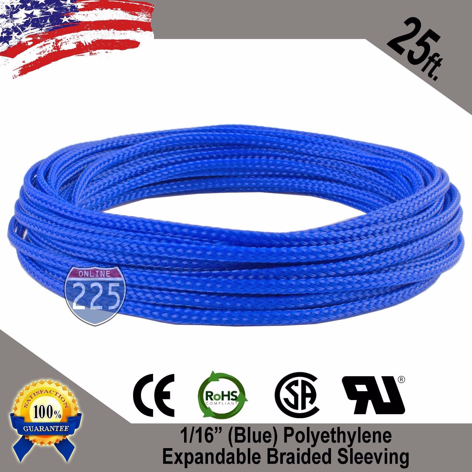 25 FT. 1/16" Blue Expandable Wire Cable Sleeving Sheathing Braided Loom Tubing