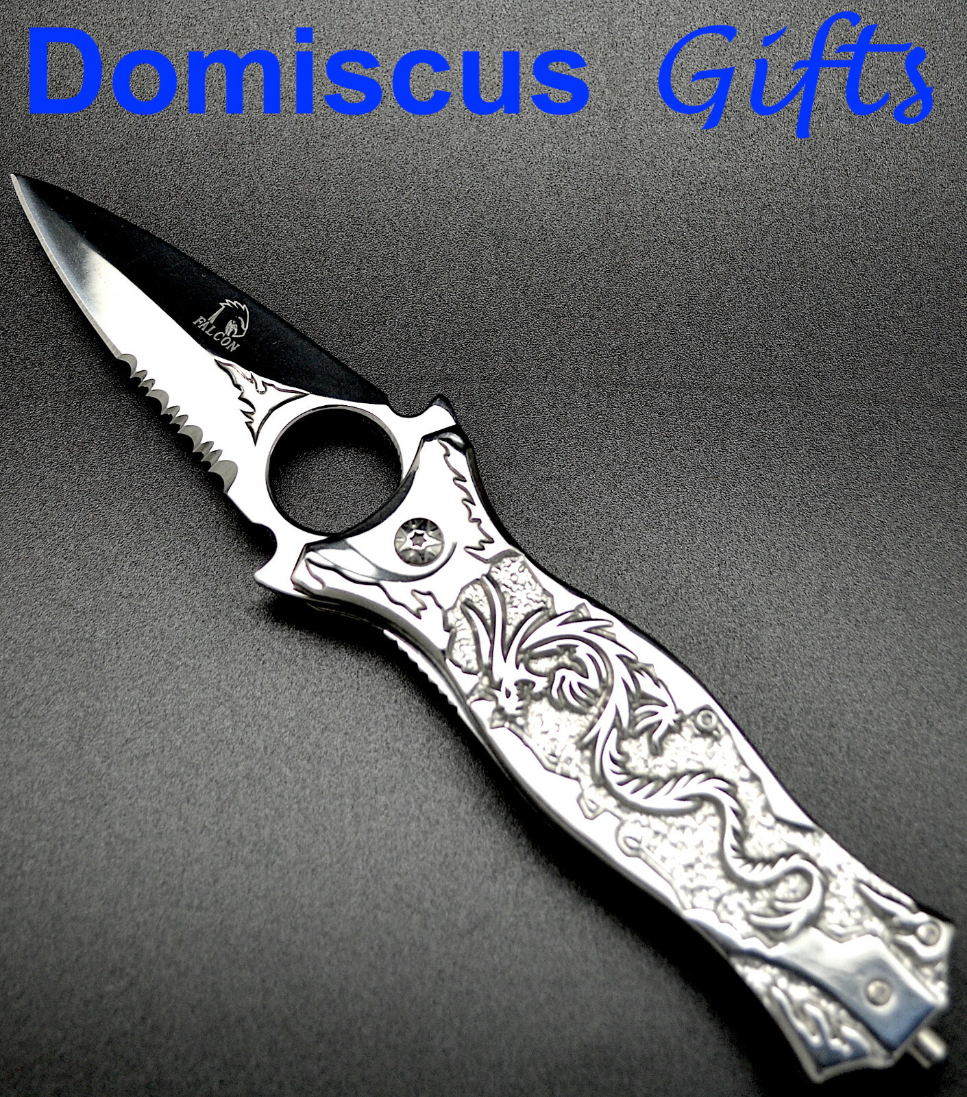 8 1/4" NEW! FALCON Polished Stainless Steel DRAGON Fantasy POCKET KNIFE Knives
