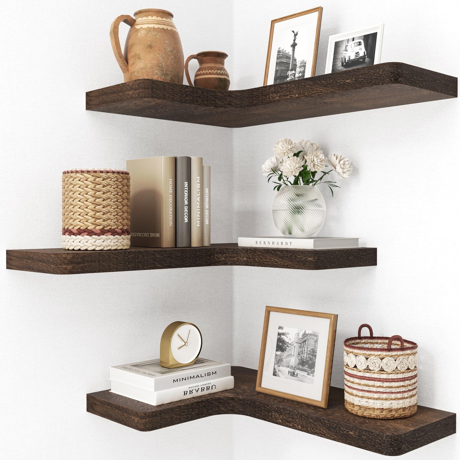 fuqing Floating Corner Shelves, Wall Shelf Set of 3, Shelves for Wall Storage...