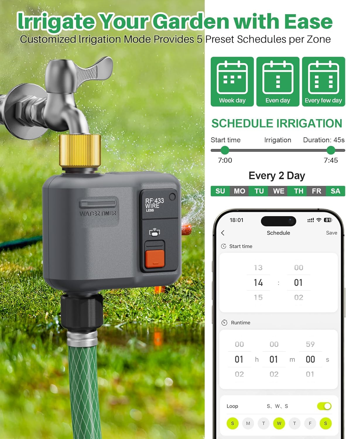 WiFi Water Timer for Garden Hose, WiFi Sprinkler Controller with 984ft RF Range,