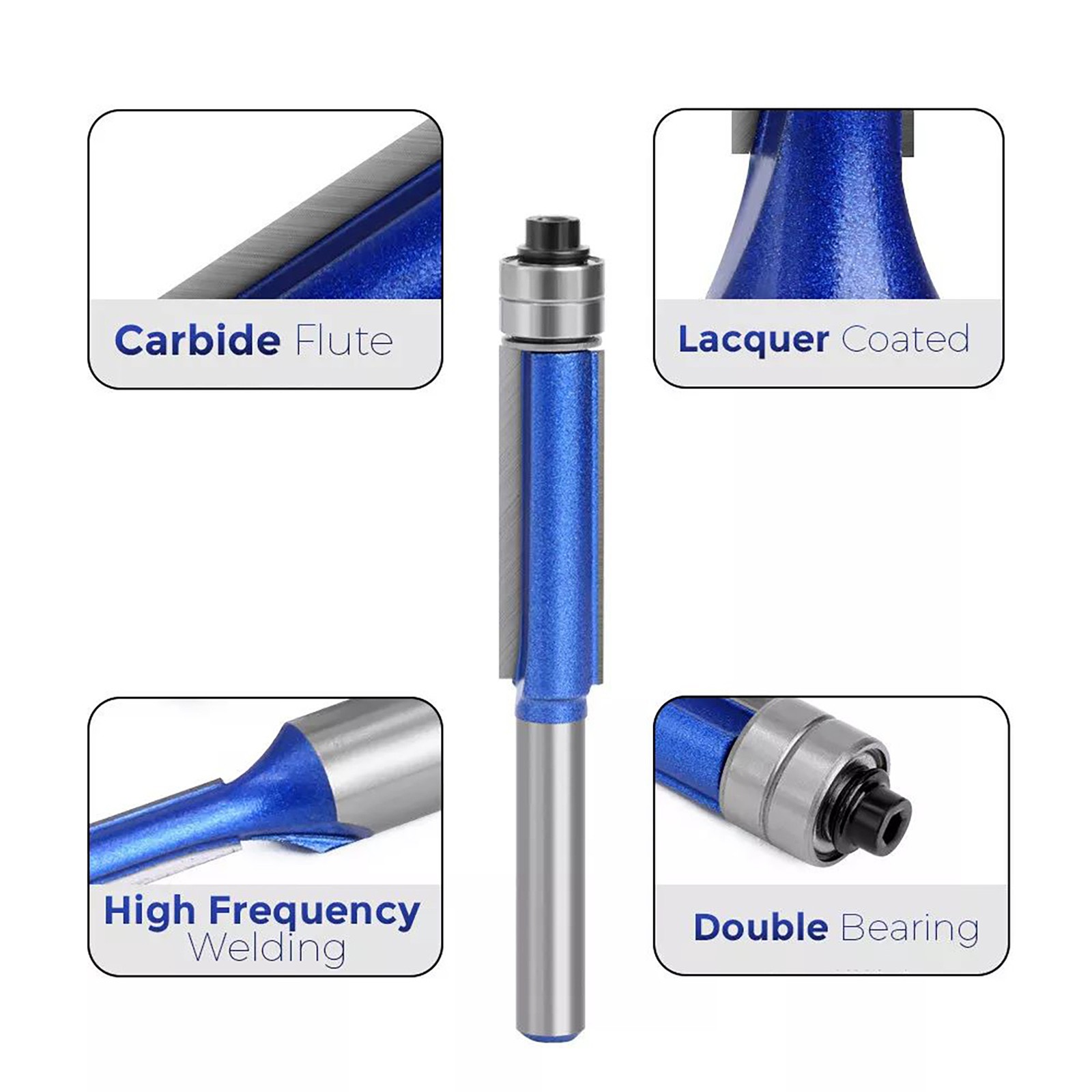 Durable 4Pcs 1/4" Shank Straight Flush Trim Router Bit Set Woodworking Cutter
