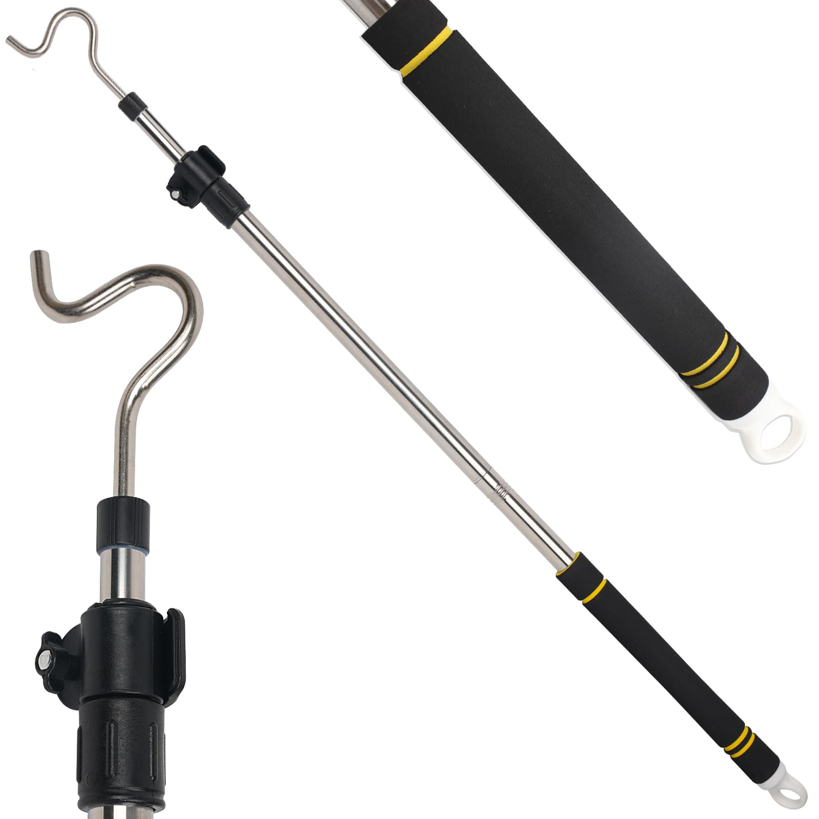 Clothes Hook Pole, 36" to 65" Long Research Pole with Hook Heavy Duty Sponge ...