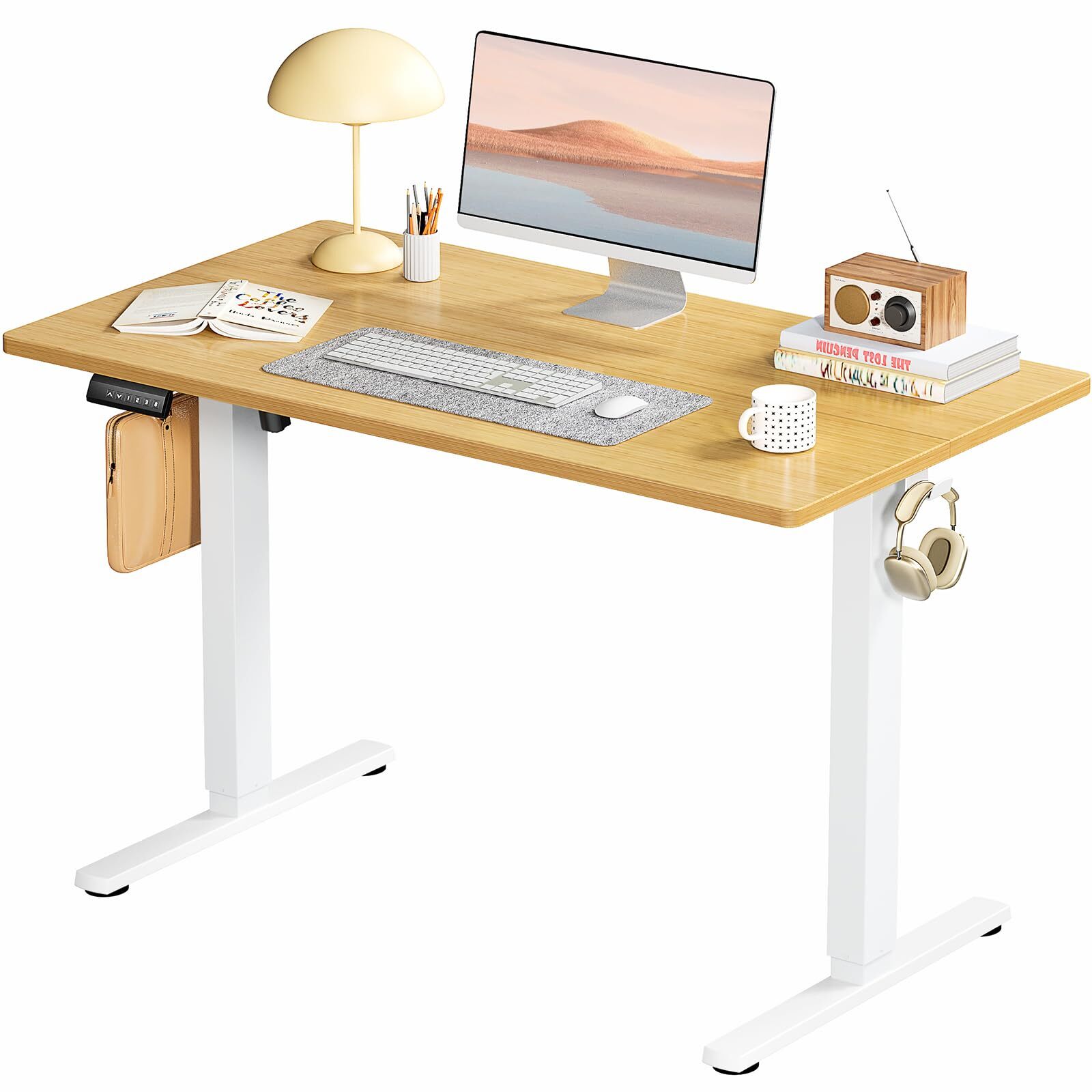 Ergonomic 24x40" Adjustable Standing Desk with Cable Management - Natural Finish