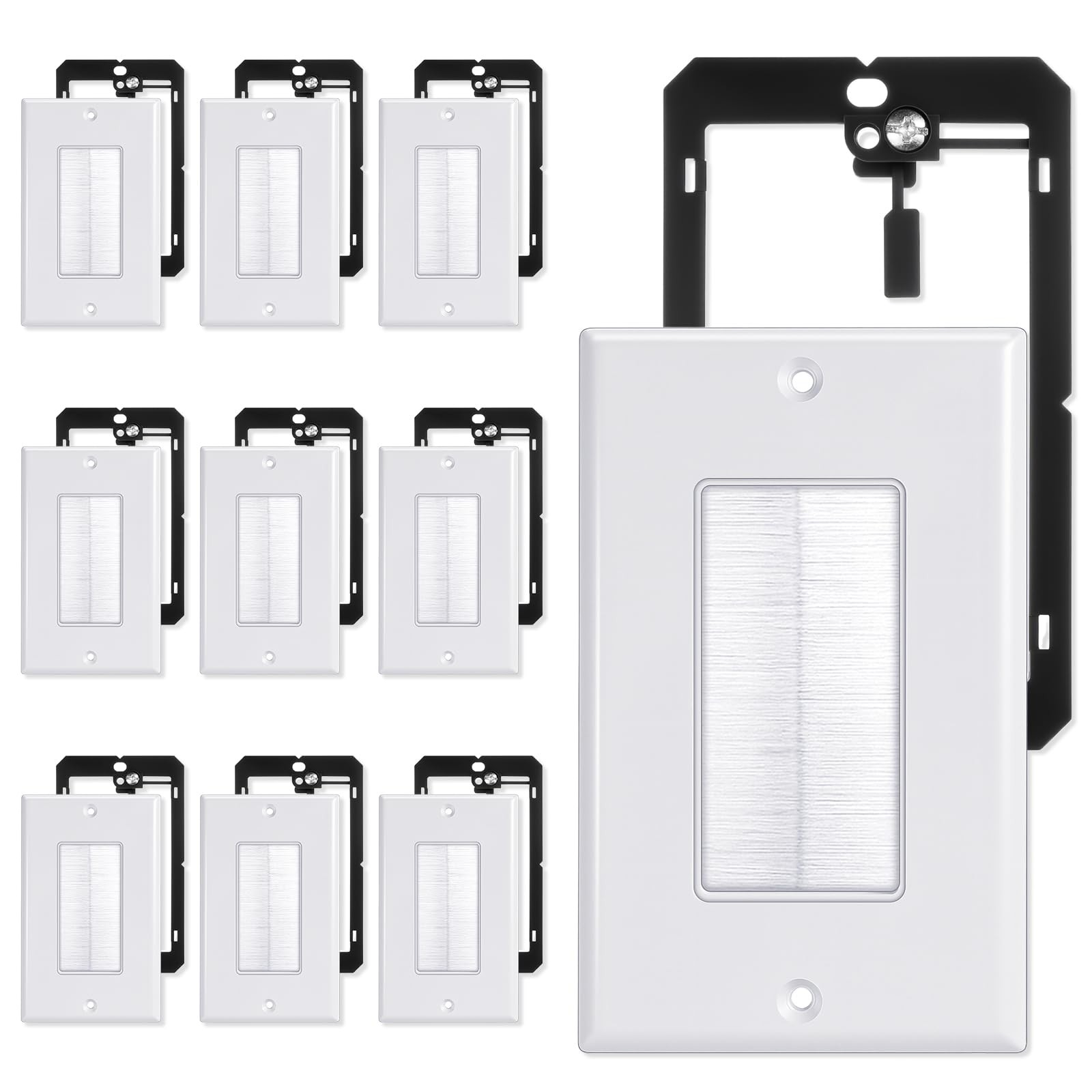 10 Pack Brush Wall Plate with Low Voltage Mounting Bracket, Cable Pass Throug...