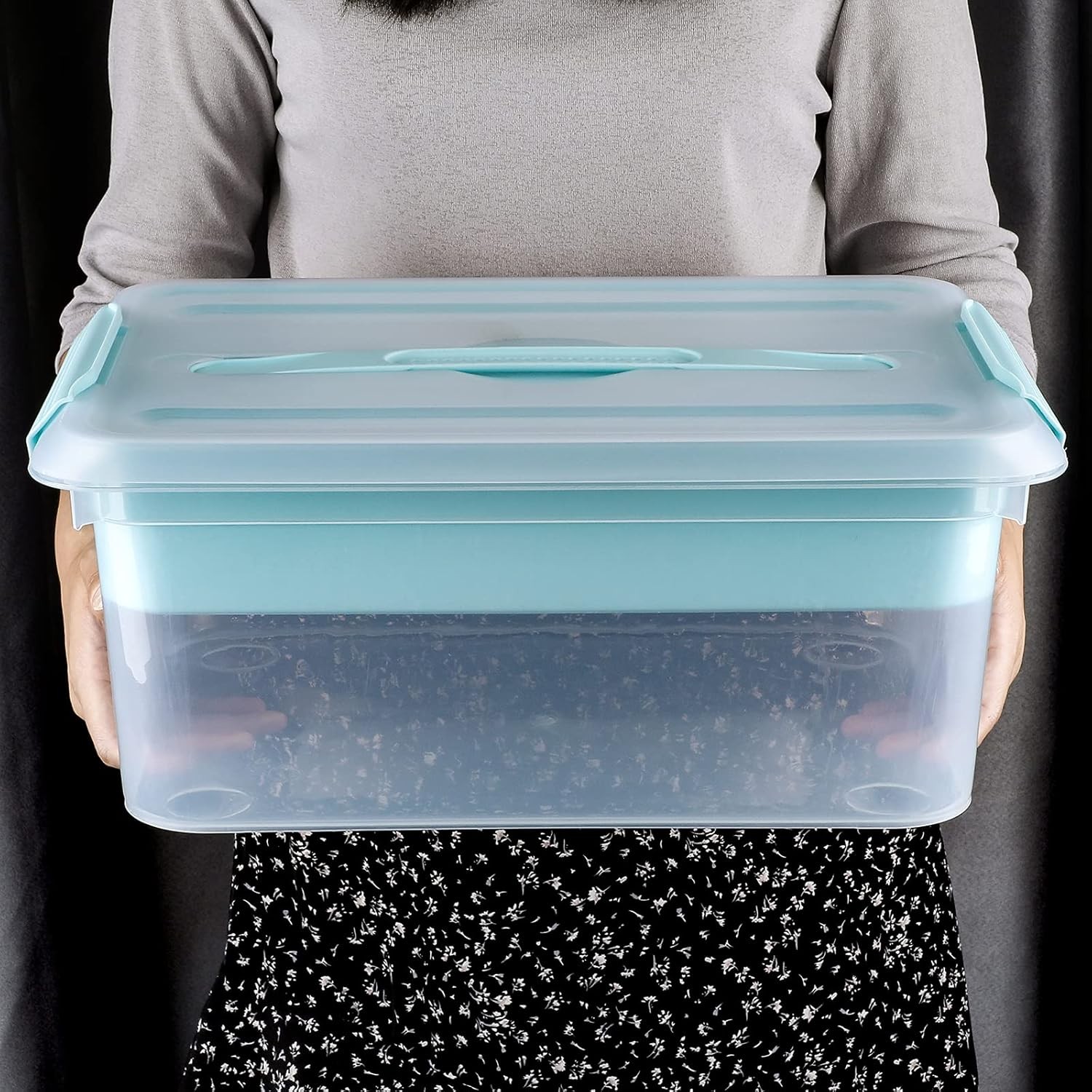 BTSKY Stack & Carry Box, Clear Plastic Storage Container Stackable Home Utility