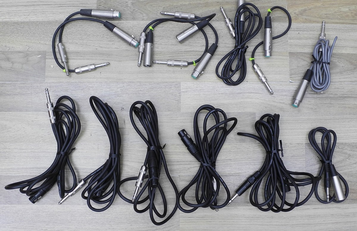 Lot of FOURTEEN Female, Male XLR to 1/4" TRS Adapter Cables, Various Lengths. CG