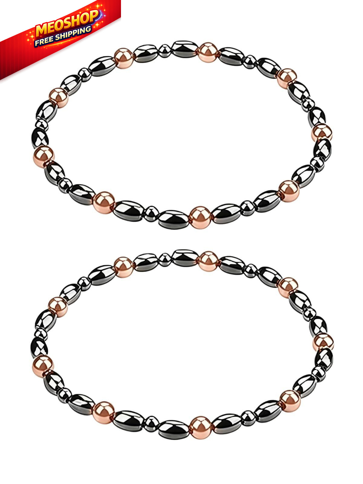 Drkao 2 pack Copper Magnetic Anklets for Women Middle, Red