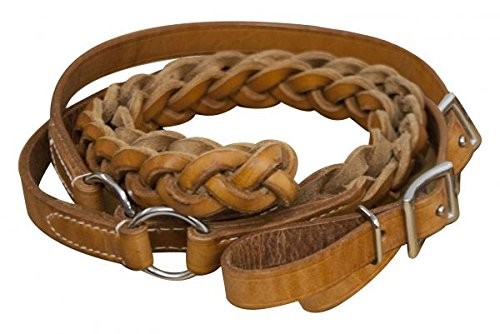 Showman 7' Argentina Cow Leather Contest Reins with Braided Center