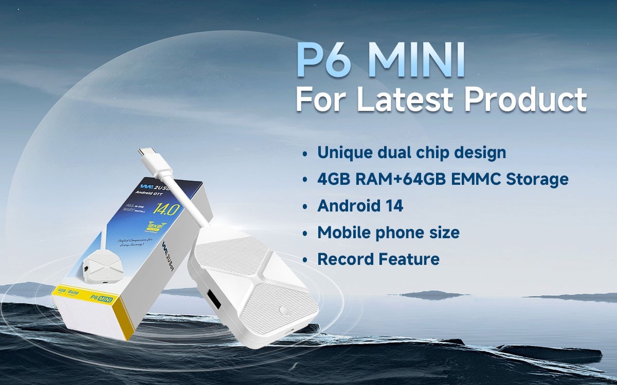 WE2USAT P6 Mini Android 14 Streaming TV Stick – 4GB RAM / 64GB Storage – WiFi 6