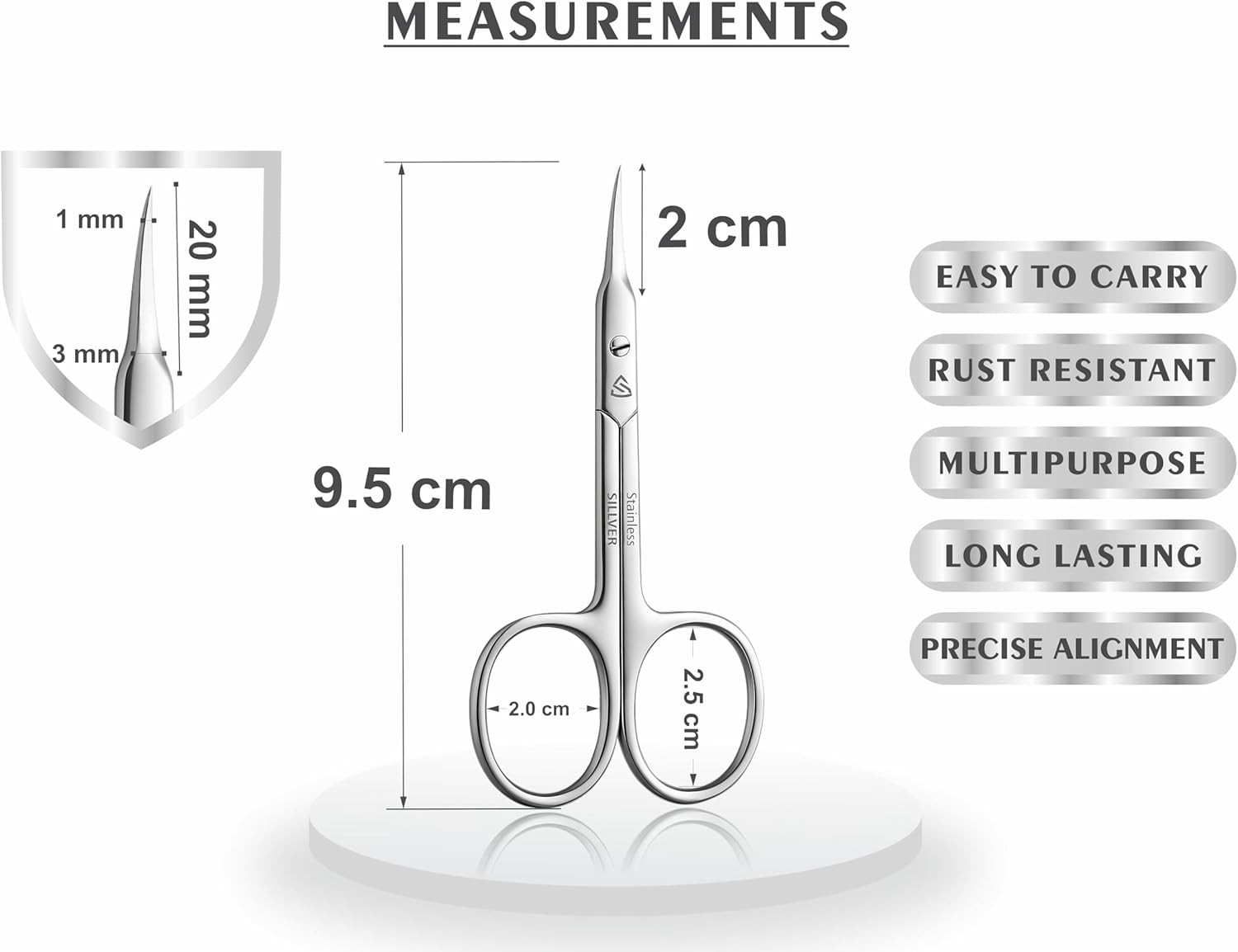 Cuticle Scissors Curved Blade - Extra Fine Pointed Tip Professional Manicure
