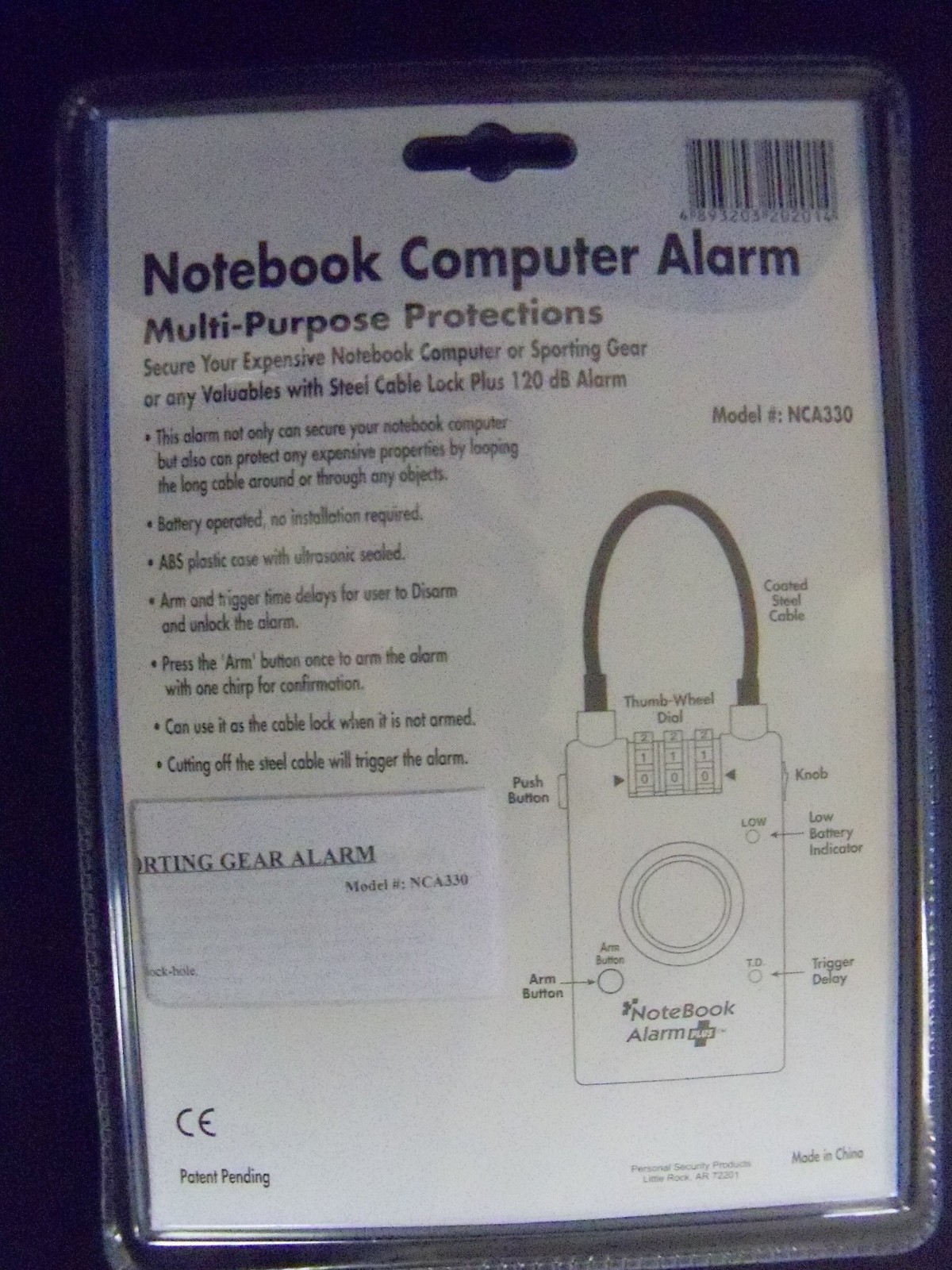 UNIVERSAL NOTEBOOK COMPUTER ALARM W/ MULTI-PURPOSE PROTECTION # NCA330