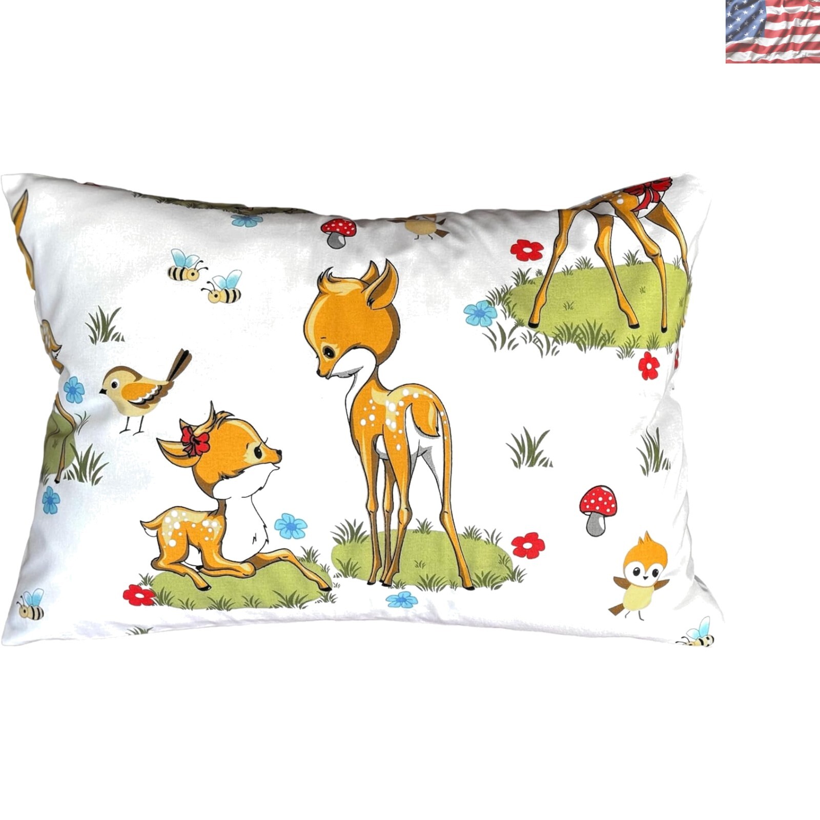 Kids Pillowcase 13x18 Cotton Bambi Design - Perfect for Toddler Travel