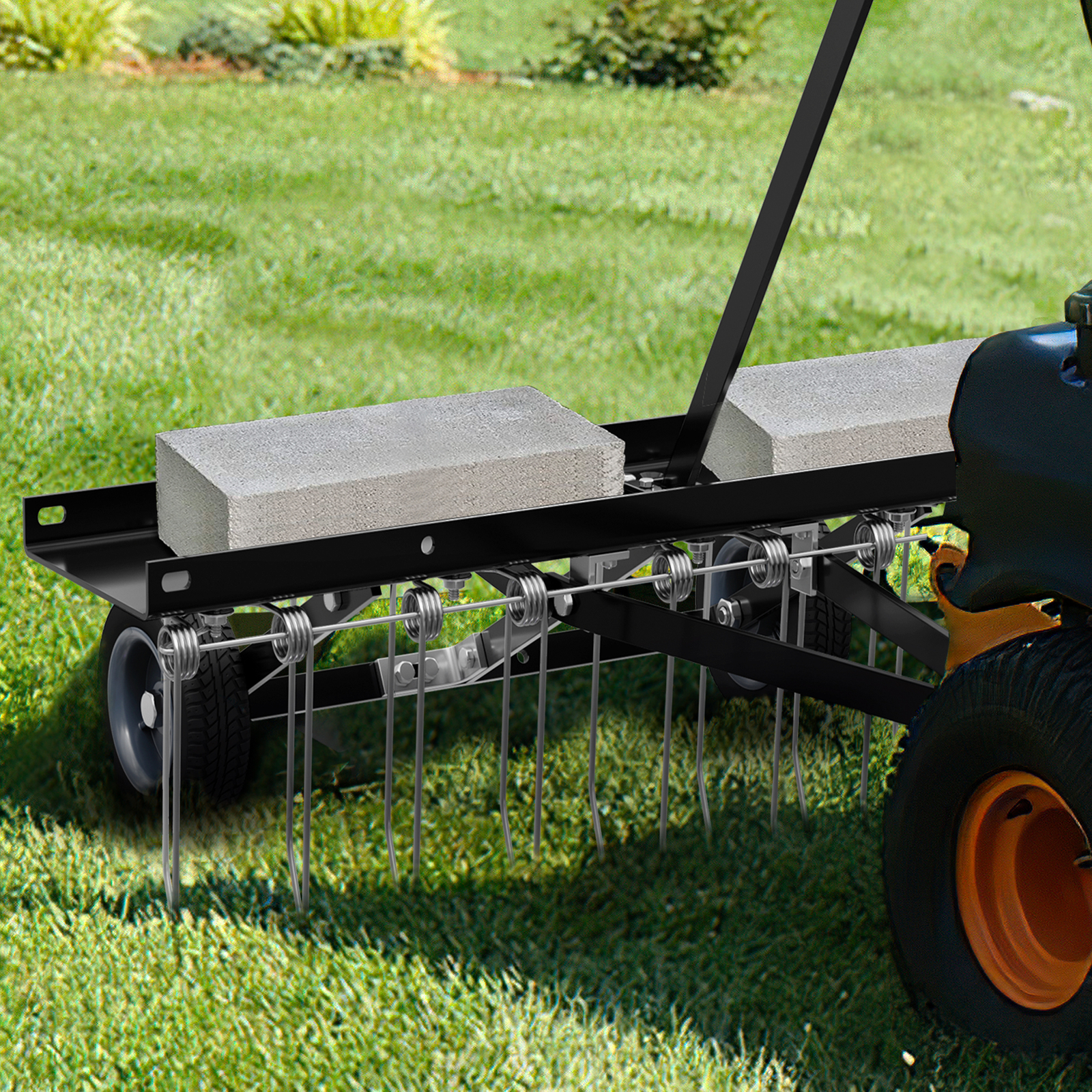 40" Dethatcher Tow Behind Lawn rake Sweeper W/ Transport Handle Rust-proof Black