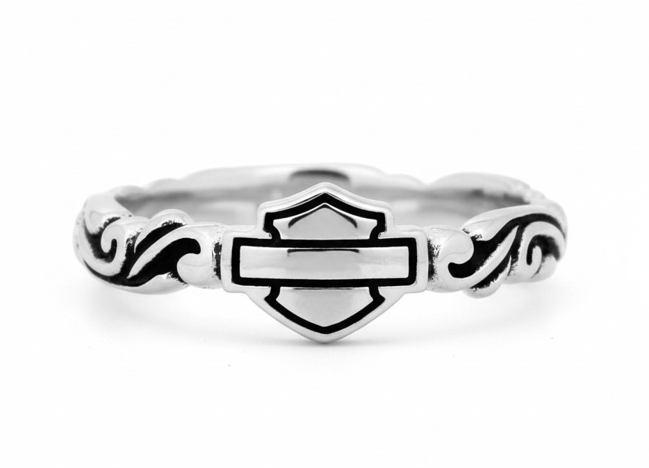 Harley-Davidson® Filigree Bar & Shield Logo Stacking Ring Sterling 151 HDR0315