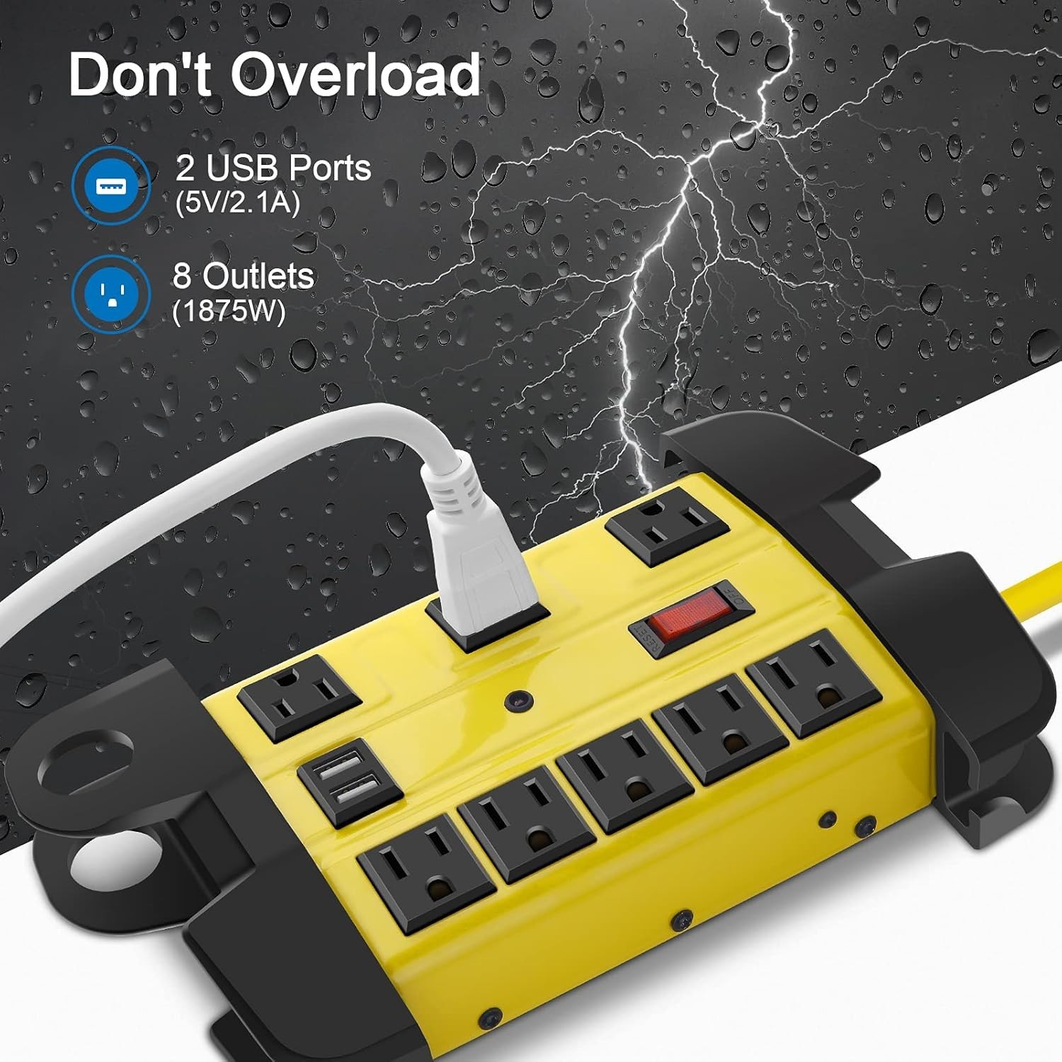 Heavy Duty 12FT Power Strip with 8 Outlets & USB, Ideal Workshop Surge Protector