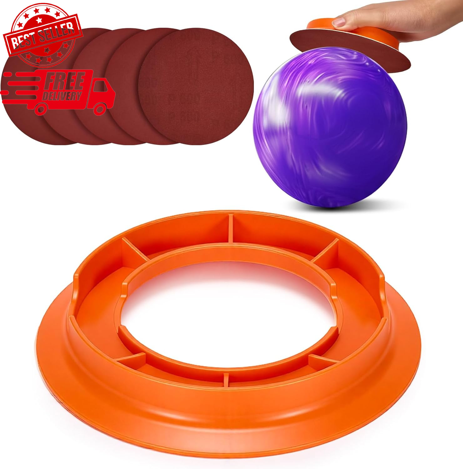 Universal Bowling Ball Sanding Pad Holder with 6-Inch Grit Pads for Polishing