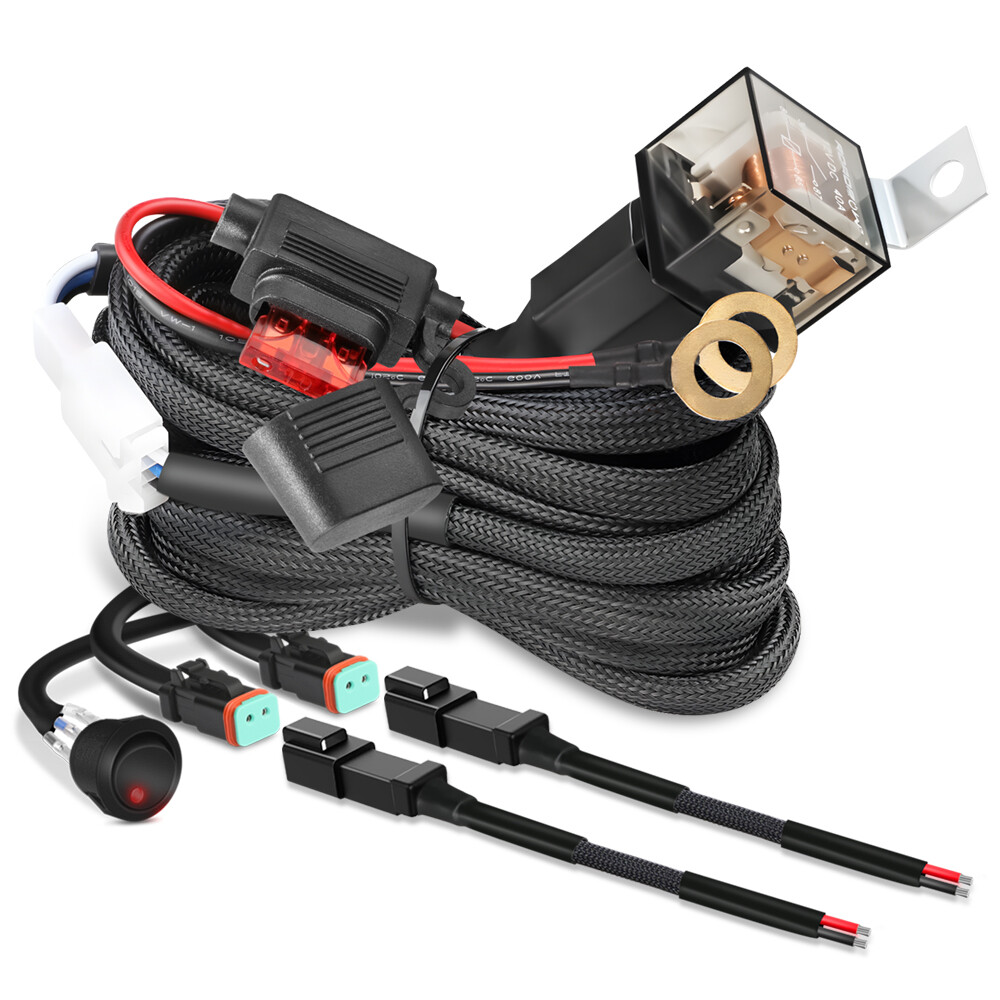2-Lead Deutsch DT DTP Connector Relay Harness Wire Kit w/LED Light ON OFF Switch