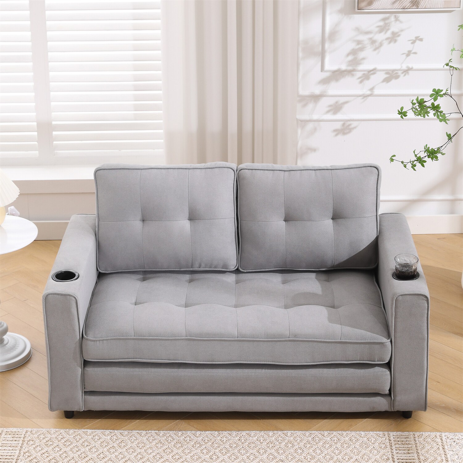 Convertible Sofa Bed Loveseat Futon Sofa Couch w/ Pull-Out Bed Light Gray