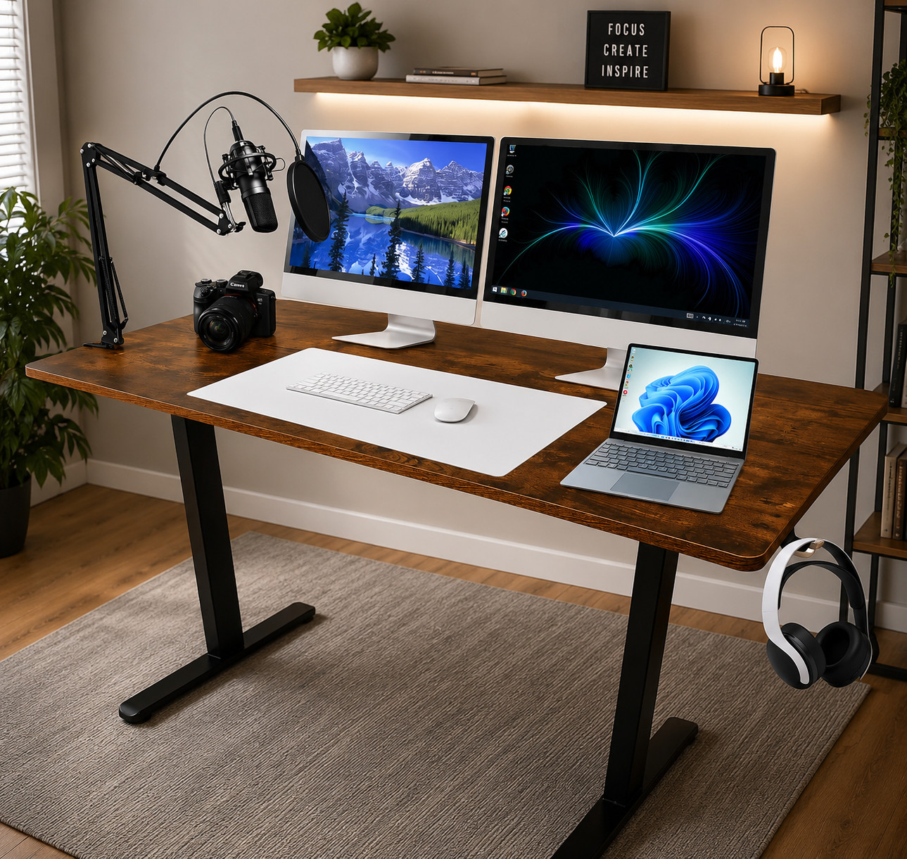 44''/55" Adjustable Electric Desk Computer Home Office Table Power Outlet