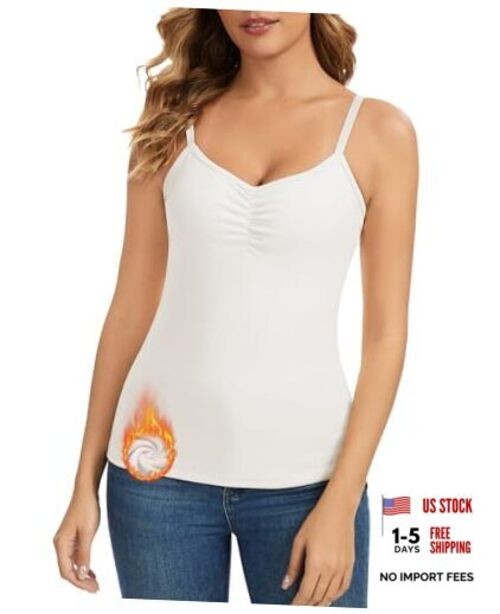 Thermal Fleece Tank Top for Women V Neck Sleeveless Shirts Medium 2450-white