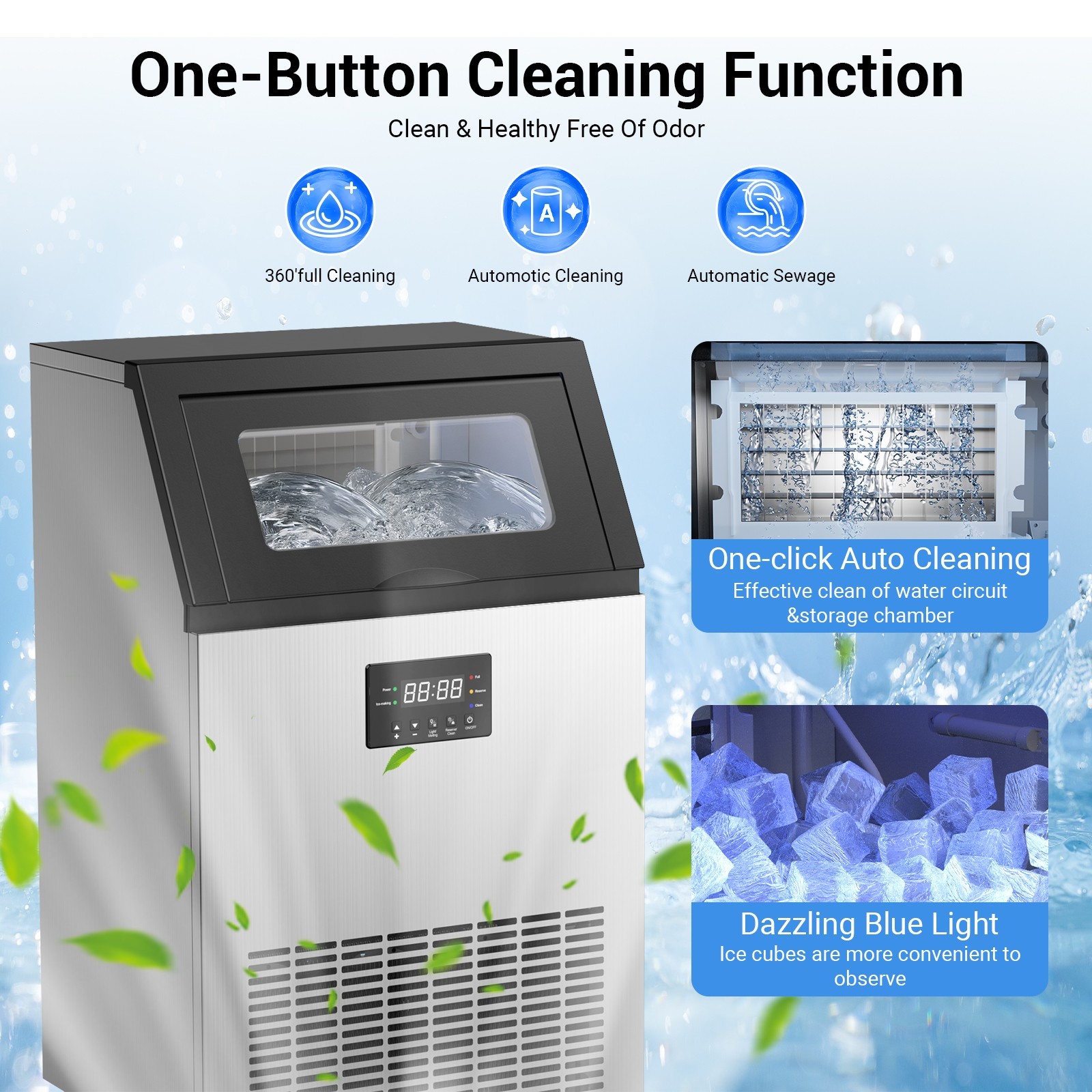 200Lbs Commercial Ice Maker Bar Restaurant Ice Cube Machine with 45lbs Storage