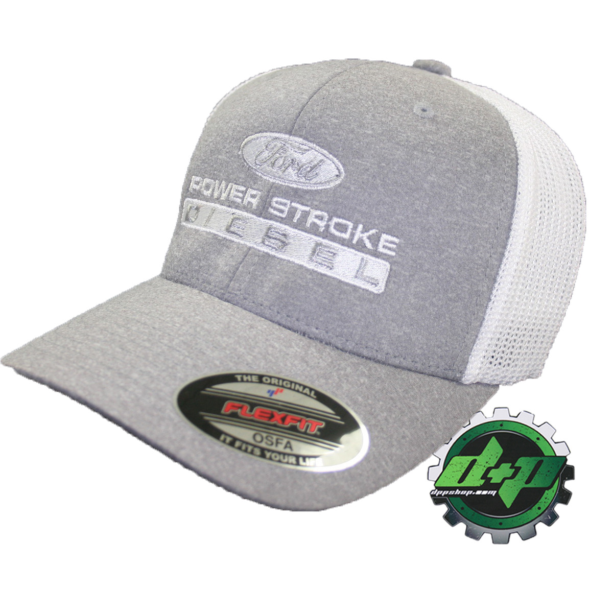 white ford powerstroke flexfit fitted trucker ball cap hat back diesel gear OSFA