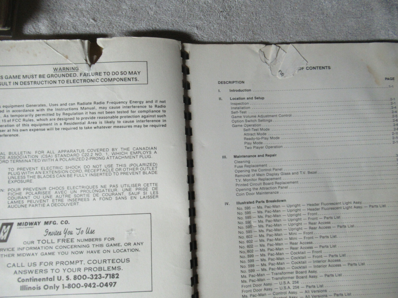 poor condition MS PAC MAN w/schematics ARCADE GAME owners manual