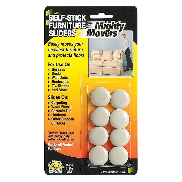Master Caster 87002 Furniture Glides, Self-Stick, Round, 1", Pk8