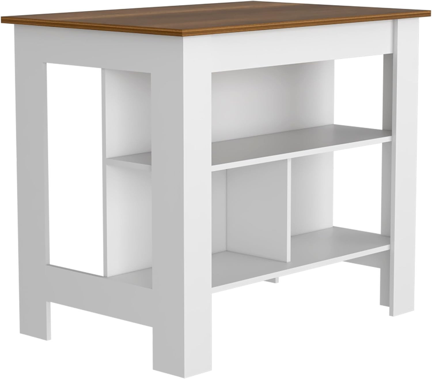 Cala Kitchen Island with Storage and Seating, 35.4" Tall Workstation, 3 Open She