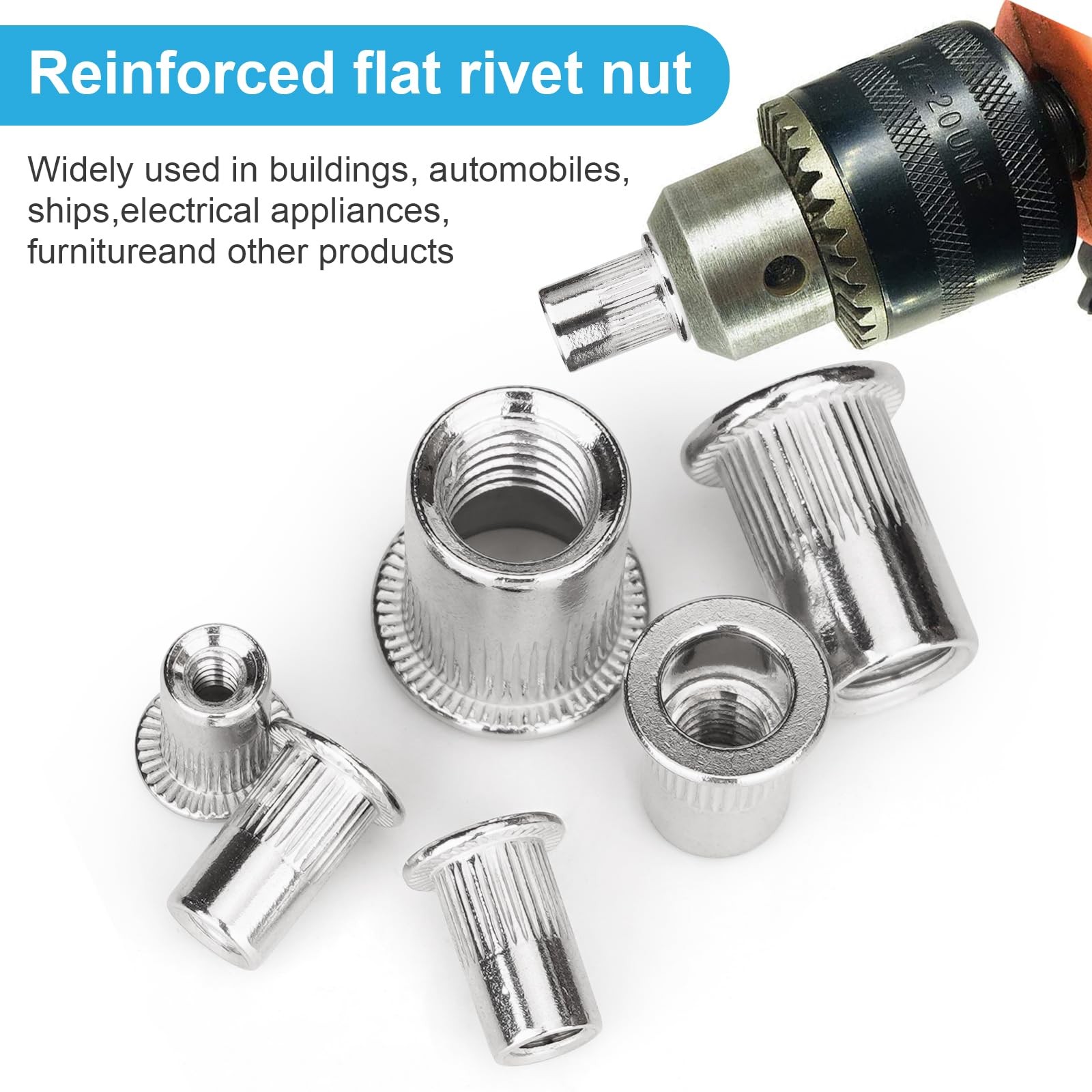 50 PCS M8 Rivet Nuts 304 Stainless Steel Flat Head Rivnut Threaded Insert