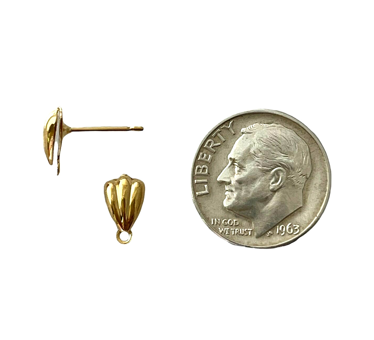100 Gold Hollow 8mm Half Shell Loop Earstuds Earrings Stud Post Bead Findings