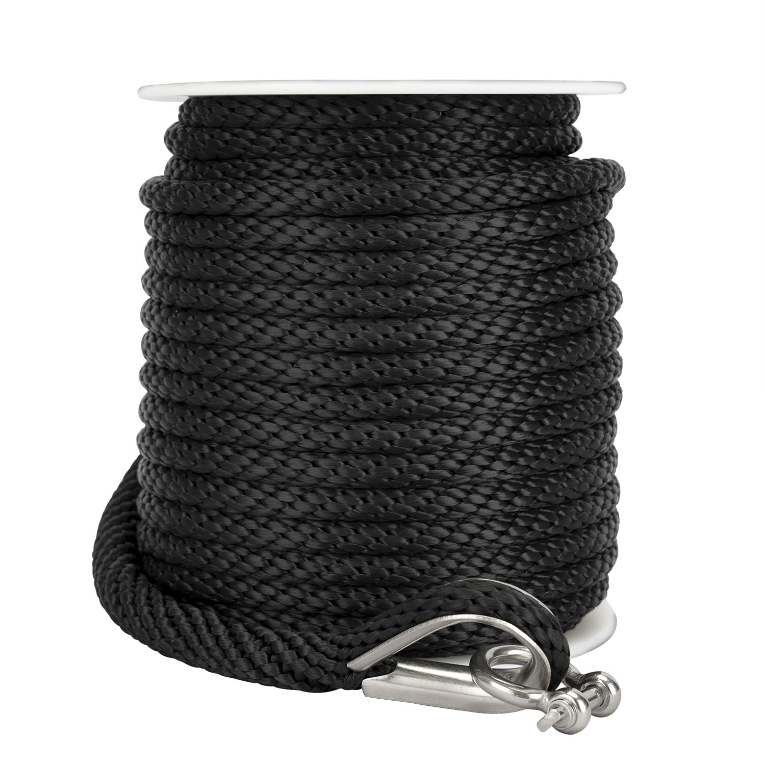 3/8" Premium Braided Anchor Rope 50FT with Thimble & Shackle - Black
