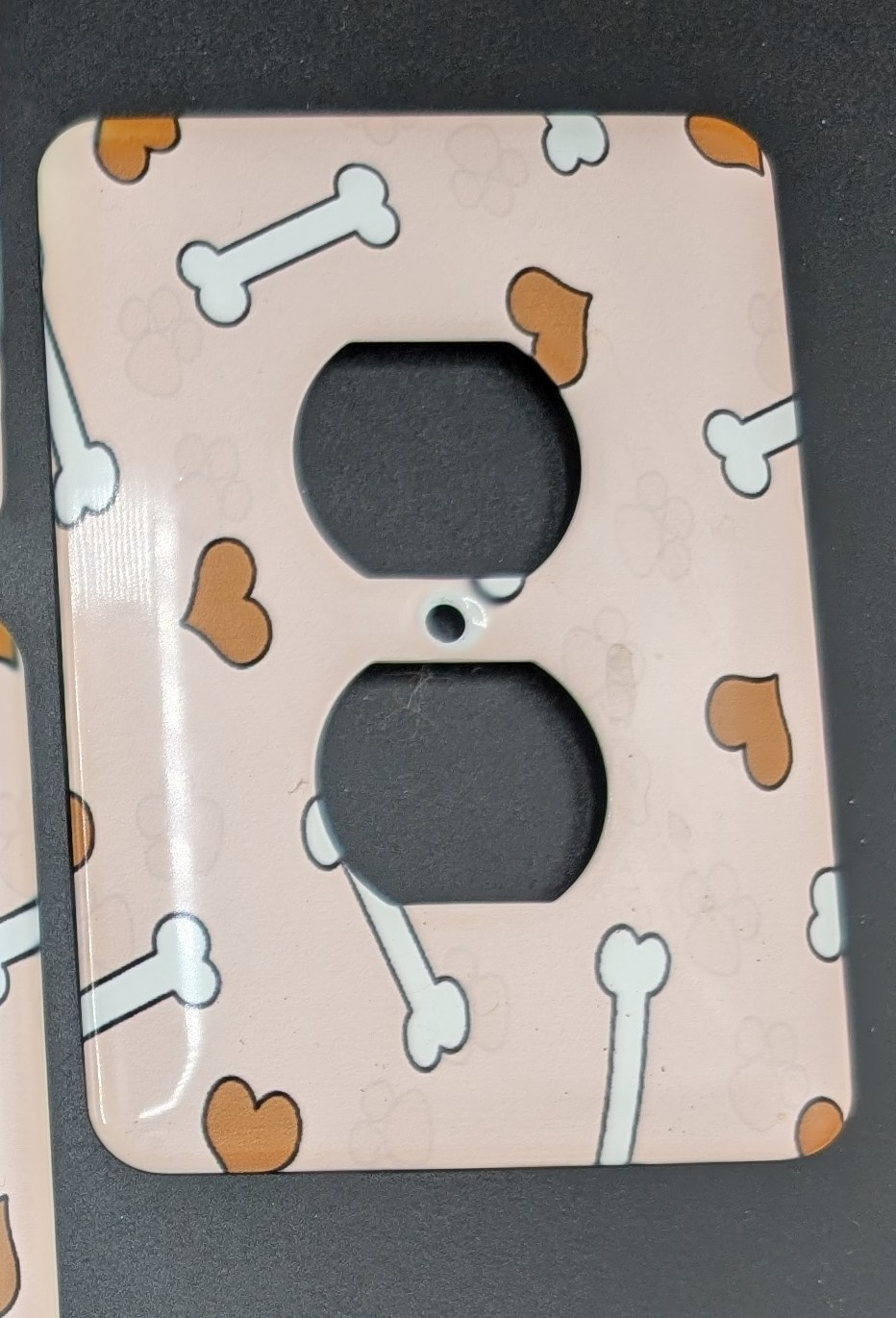 Outlet Covers Lot of 5 Dog bones & Hearts Metal With Screws Included