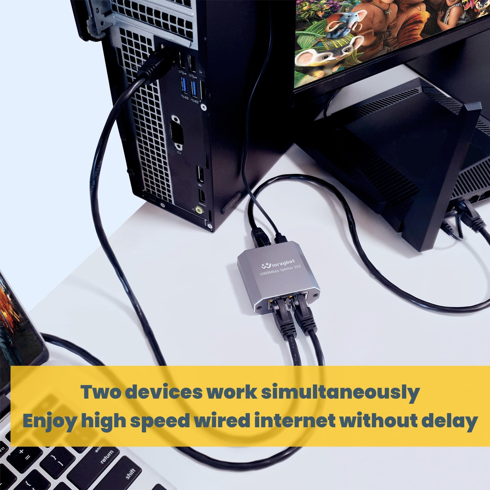 Ethernet Splitter，ethernet Splitter 1 to 2，ethernet Switch 2 Port 1000Mbps，LA...