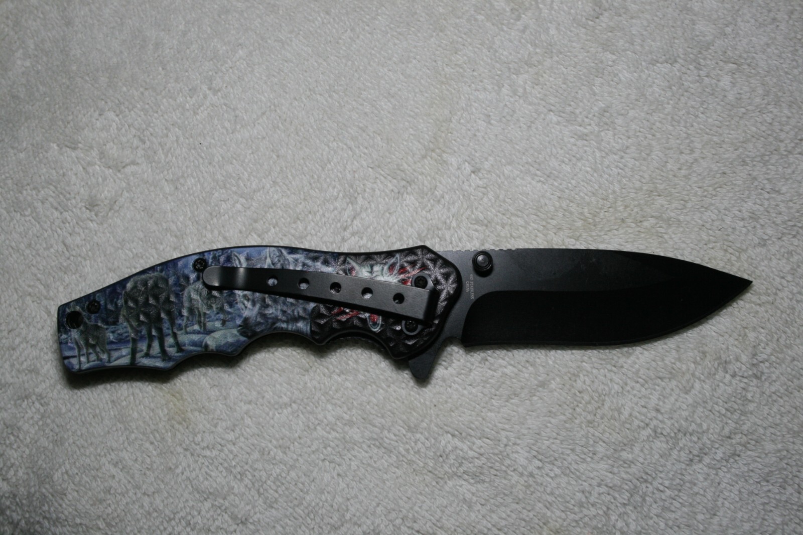 7 3/4"💥 WOLF PACK 🐺 💥 E-Z OPEN TACTICAL Wildlife Spring Assisted Pocket Knife