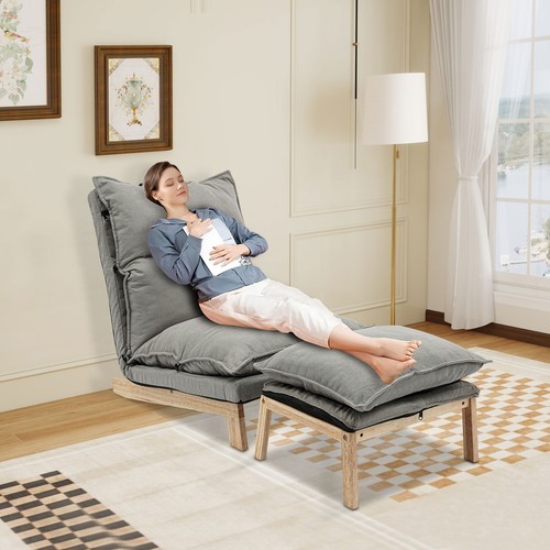 Grey Lounge Chair Single Lazy Sofa Leisure Balcony Adjustable Recliner USA US