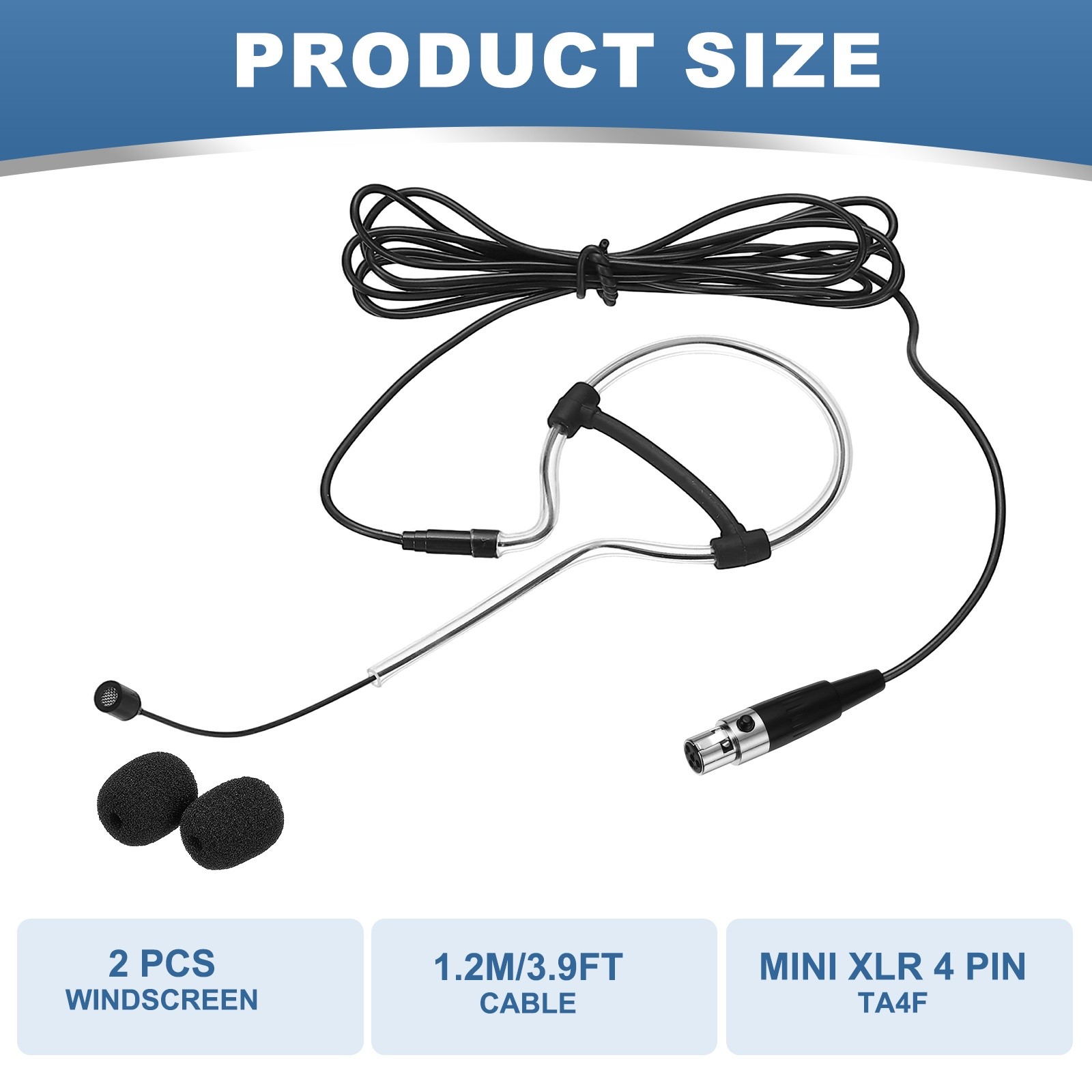 Ear Hook Microphone, Single Ear Headset with Mini XLR 4 Pin TA4F Plug, Black