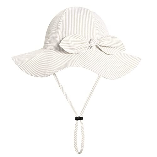 Baby Girl Sun Hat with UPF 50+ Outdoor Adjustable 6-12 Months Beige-stripe 1pcs