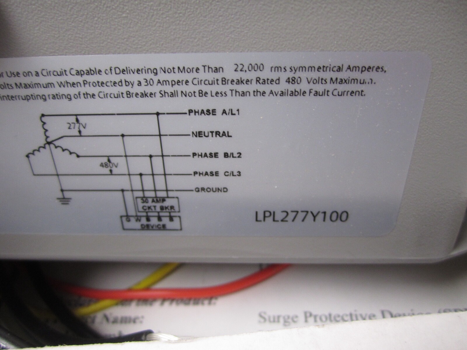NEW LIEBERT SURGE PROTECTOR LPL277Y100 277/480V