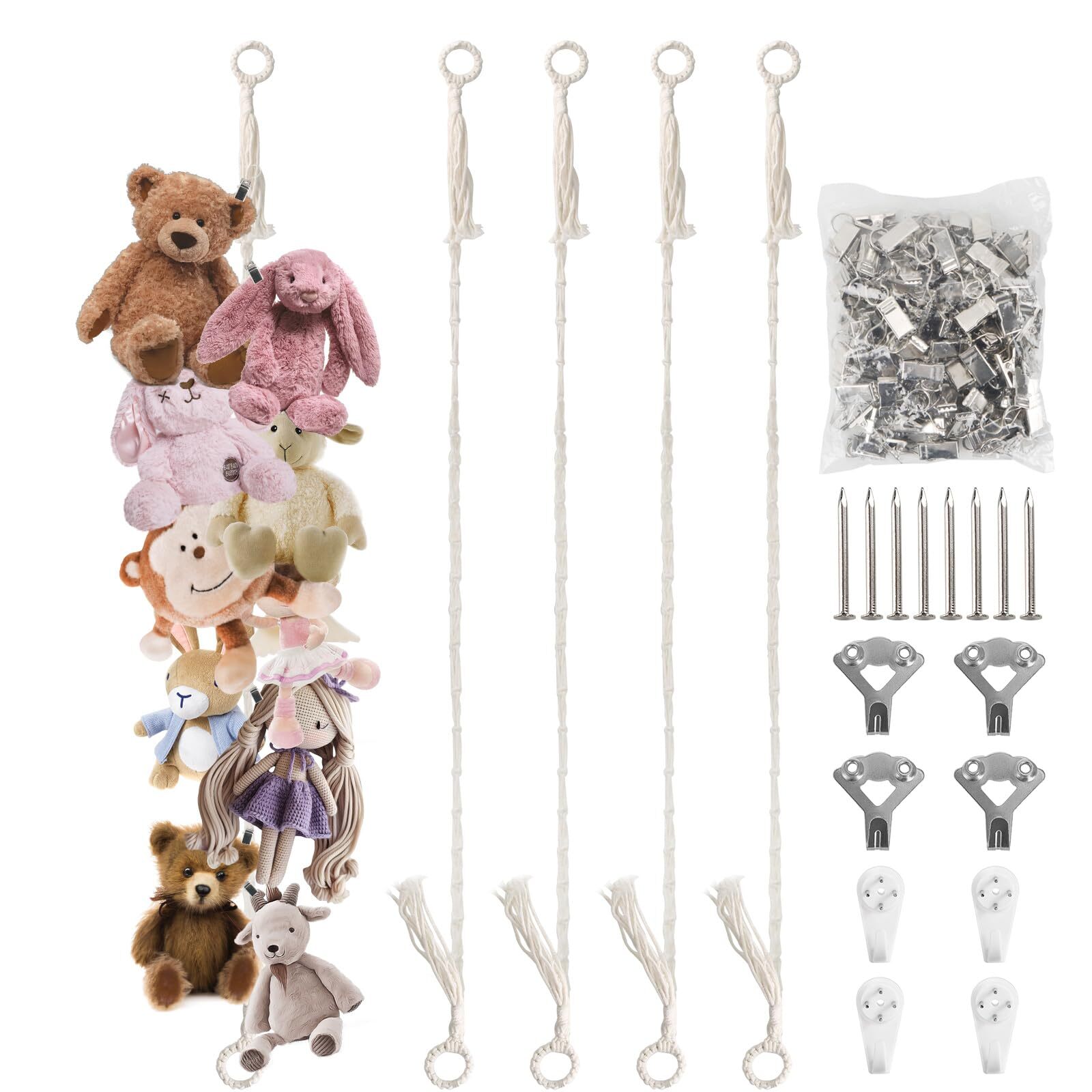 Stuffed Animal Storage Chain 80 Inch 4pcs Beige Hanging Stuff Animals organi