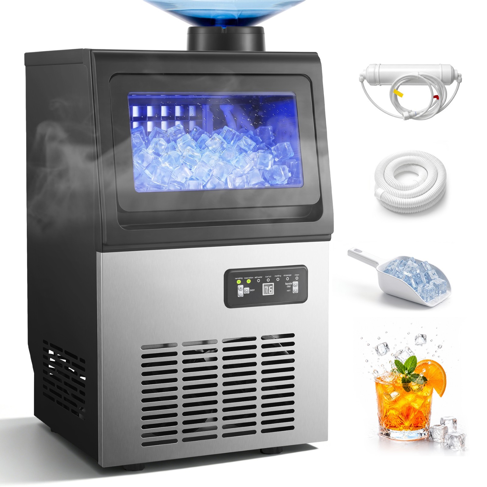 90lbs/24H Under Counter/Freestanding Commercial Ice Maker Stainless Steel