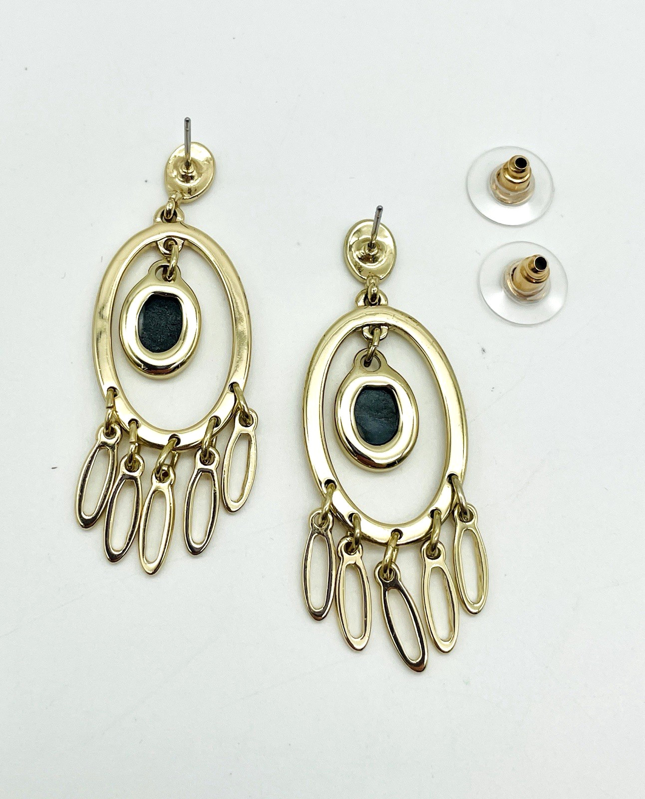 Dangle Earrings Pierced Oval W/Black Onyx & Dangle Hoops